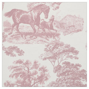 Elegant Vintage Soft Pink Horse Toile Fabric
