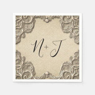 Elegant Vintage Southern Charm Burlap Lace Napkin