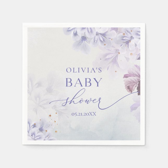 Elegant vintage spring purple flower baby shower napkin (Front)