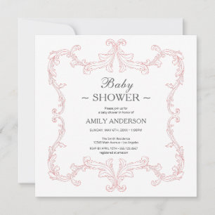 Elegant Vintage Square   Watercolor Pink  Invitation