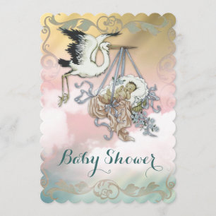 Elegant Vintage Stork Baby Shower Invitation