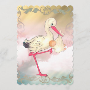 Elegant Vintage Stork Baby Shower Invitation