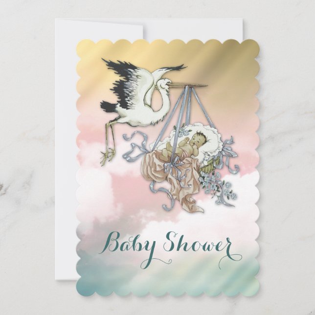 Elegant Vintage Stork Baby Shower Invitation (Front)