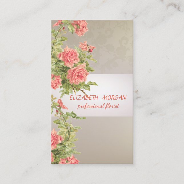 Elegant Vintage Stripe ,Lace,Roses Business Card (Front)