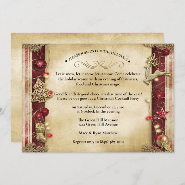 Elegant Vintage Style Christmas Party Invitation (Front/Back)