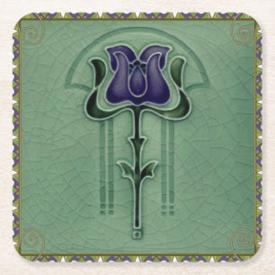 Elegant Vintage Stylish Modern Nouveau Art Square Paper Coaster