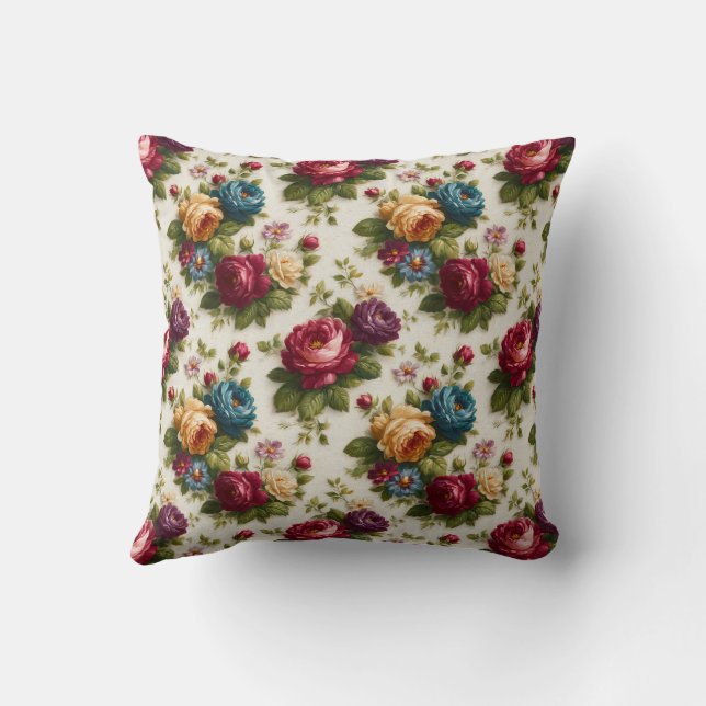 Elegant Vintage Stylish Romantic Floral Chic Cushion (Back)