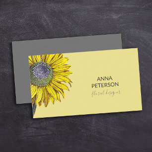 Elegant Vintage Sunflower Beige Grey Business Card
