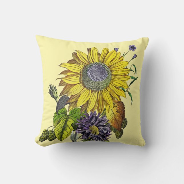 Elegant Vintage Sunflower Reverse Light Yellow Cushion (Front)