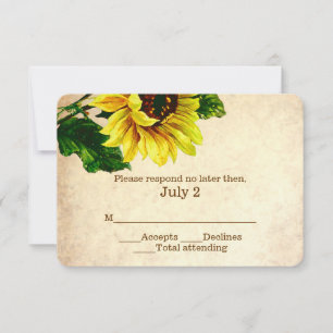 Elegant Vintage Sunflower Wedding RSVP Card