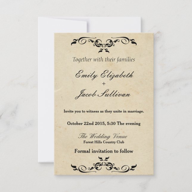 Elegant Vintage Swirl Flourish Wedding Invitations (Front)
