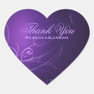 elegant vintage swirls purple wedding thank you heart sticker