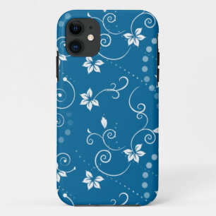 Elegant Vintage Swirly Blue Floral  iPhone Case