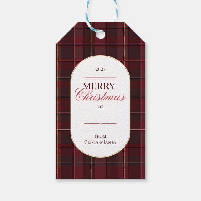 Elegant vintage Tartan Plaid Christmas gift tag (Front)