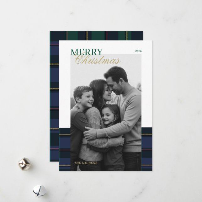 Elegant vintage Tartan Plaid Holiday Card (Front/Back In Situ)