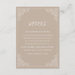 Elegant Vintage Taupe Cream Wedding Details Enclosure Card