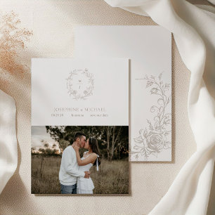 Elegant Vintage Taupe Sepia Rose Save The Date