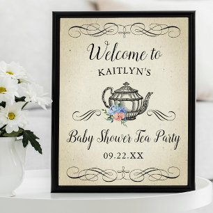 Elegant Vintage Tea Party   Baby Shower Welcome Poster