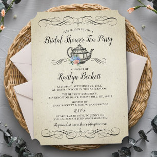 Elegant Vintage Tea Party   Bridal Shower Invitation