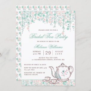 Elegant Vintage Tea Party   Floral Bridal Shower Invitation