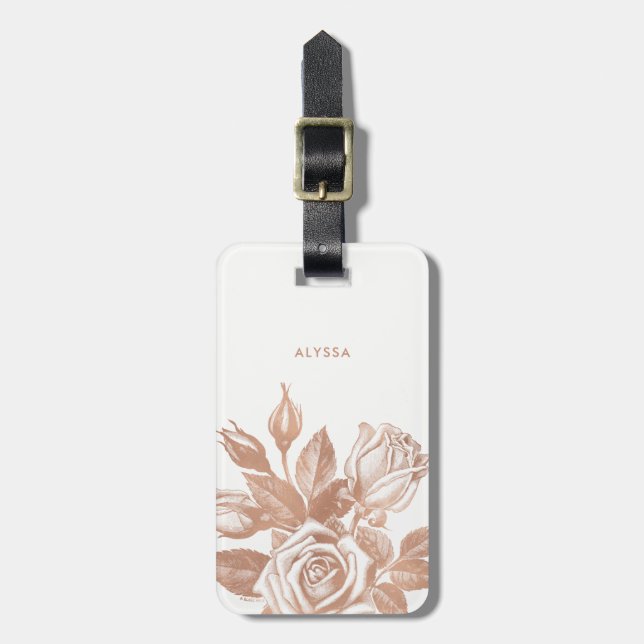 Elegant Vintage Tea Roses Luggage Tag (Front Vertical)