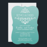 Elegant Vintage Teal Flourish Engagement Party Invitation<br><div class="desc">Announce your engagement to family and friends with our beautiful engagement party invitation. Our stylish & chic engaged invitation features a fancy vintage white damask leaf flourish set on a modern ombre teal green blue background. Available in our shop in a large selection of hot & trendy colours. Custom orders...</div>