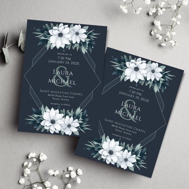 Elegant Vintage Teal Mint Flowers Invitation (Creator Uploaded)