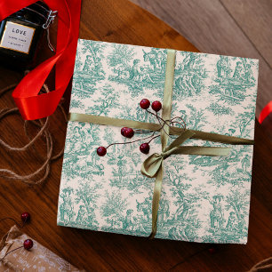 Elegant vintage teal turquoise toile de jouy wrapping paper