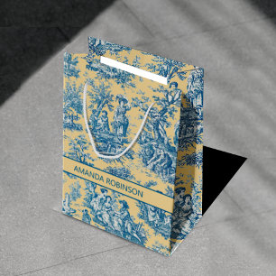 Elegant Vintage Teal Yellow Toile de Jouy Gift Medium Gift Bag