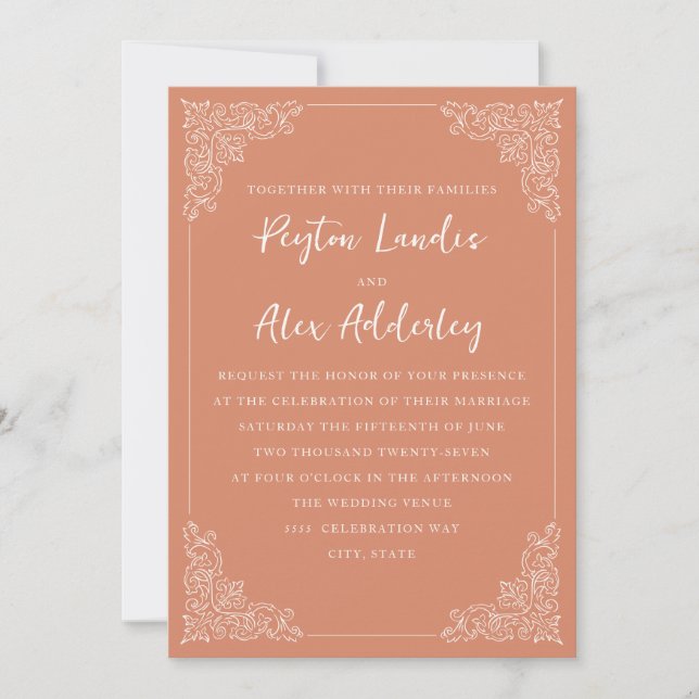 Elegant Vintage Terracotta Cream Wedding Invitation (Front)