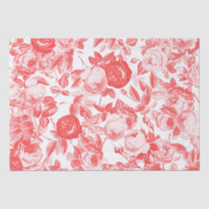 Elegant Vintage Toile Chic Coral Pink Roses  Tissue Paper