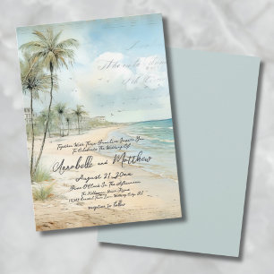Elegant Vintage Tropical Beach Wedding Invitation