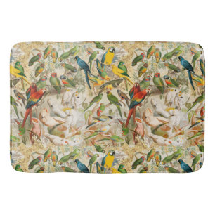 Elegant Vintage Tropical Birds Parrots Bath Mat