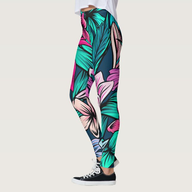 Elegant Vintage Tropical Flowers and Leaves Art | Leggings (Left)