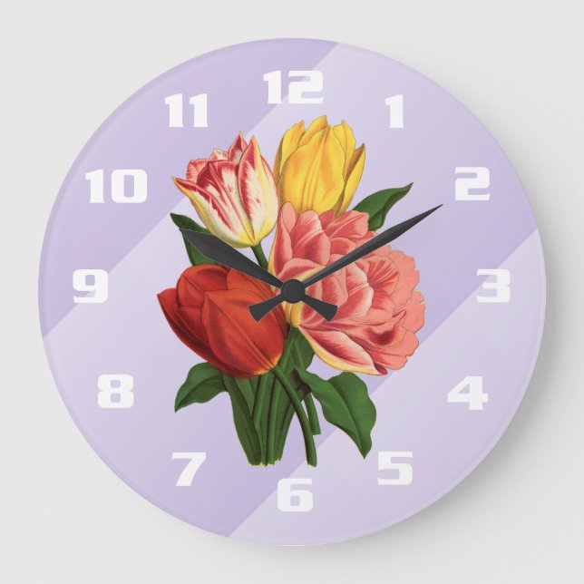 Elegant Vintage Tulips Large Clock (Front)