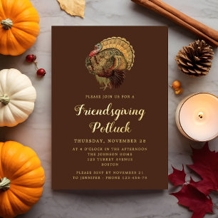 Elegant Vintage Turkey Friendsgiving Potluck Gold