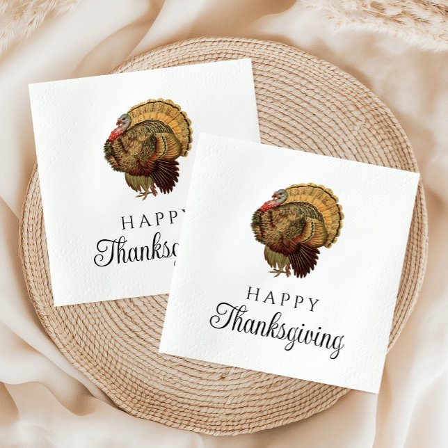 Elegant Vintage Turkey Happy Thanksgiving Napkin (Elegant Vintage Turkey Happy Thanksgiving Napkins)