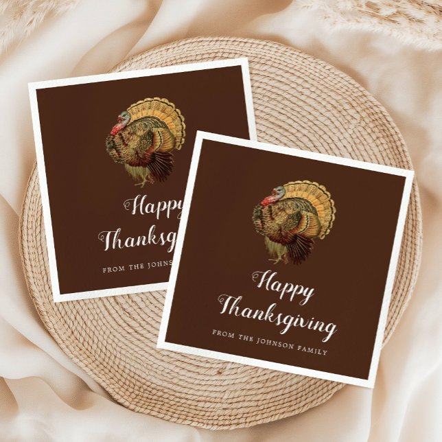 Elegant Vintage Turkey Happy Thanksgiving  Napkin (Elegant Vintage Turkey Happy Thanksgiving Napkins)