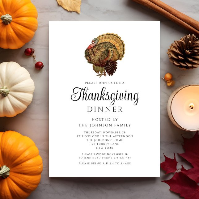 Elegant Vintage Turkey Thanksgiving Dinner Invitation (Elegant Vintage Turkey Thanksgiving Dinner Invitation)