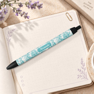 Elegant vintage turquoise toile de jouy black ink pen