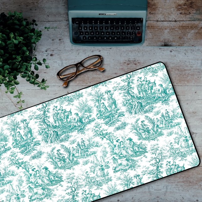 Elegant vintage turquoise toile de jouy  desk mat (Creator Uploaded)