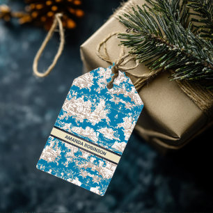 Elegant vintage turquoise toile de jouy gift tags