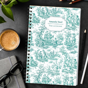 Elegant vintage turquoise toile de jouy notebook