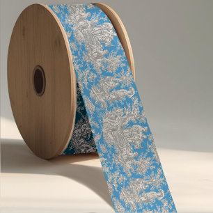 Elegant vintage turquoise toile de jouy satin ribbon