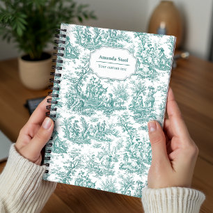 Elegant vintage turquoise toile de jouy small notebook