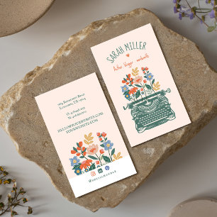 Elegant Vintage Typewriter Blooming Flower Blogger Business Card