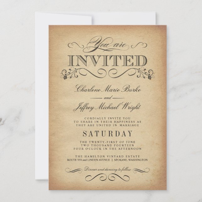 Elegant Vintage Typography Wedding Invitations (Front)
