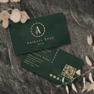 Elegant Vintage Unique Monogram Emerald Dark Green Business Card