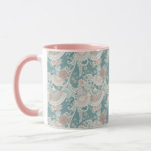 Elegant Vintage Victo Fans Floral Lace Teal Design Mug