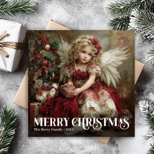 Elegant Vintage Victorian Angel Christmas Greeting Holiday Card